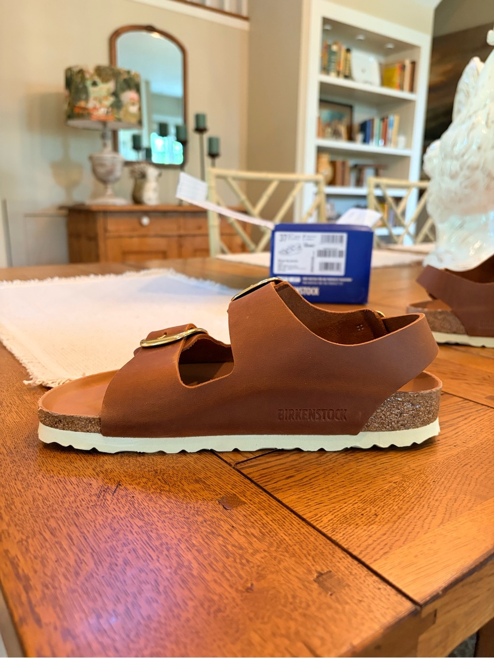NWT BIRKENSTOCK MILANO LEATHER BIG BUCKLES SIZE US 6/6.5 EU 37 COLOR COGNAC - Picture 11 of 12